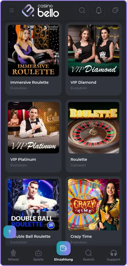 Live-Casino-Seite 2 bei Casino Bello