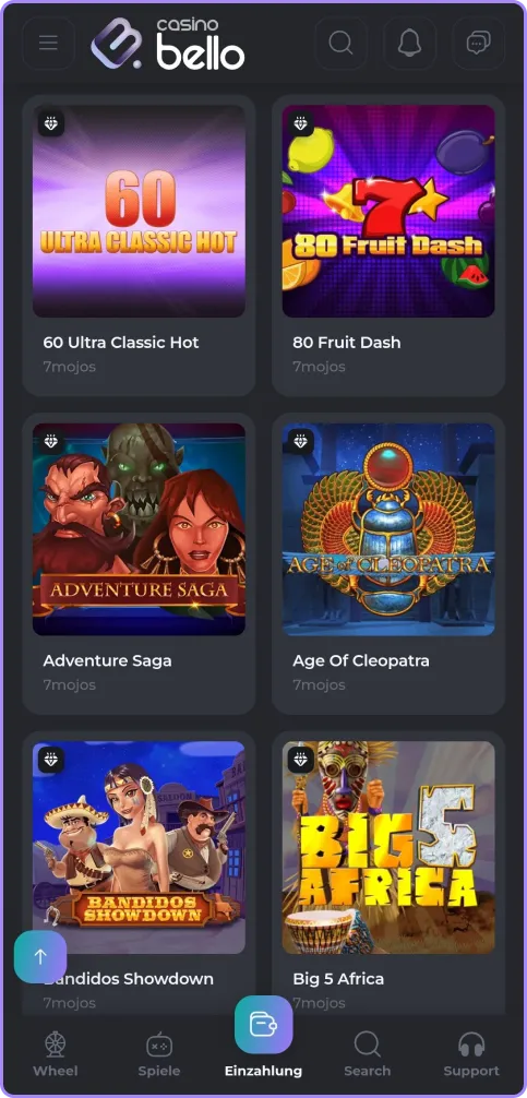 ackpot-Spiele-Seite 5 bei Casino Bello
